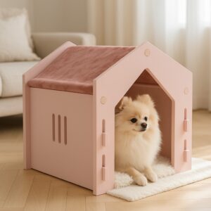 Căsuțe premium de interior pentru căței de companie model Soft Roof Pink