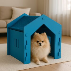 Căsuțe premium de interior pentru căței de companie model Soft Roof blue